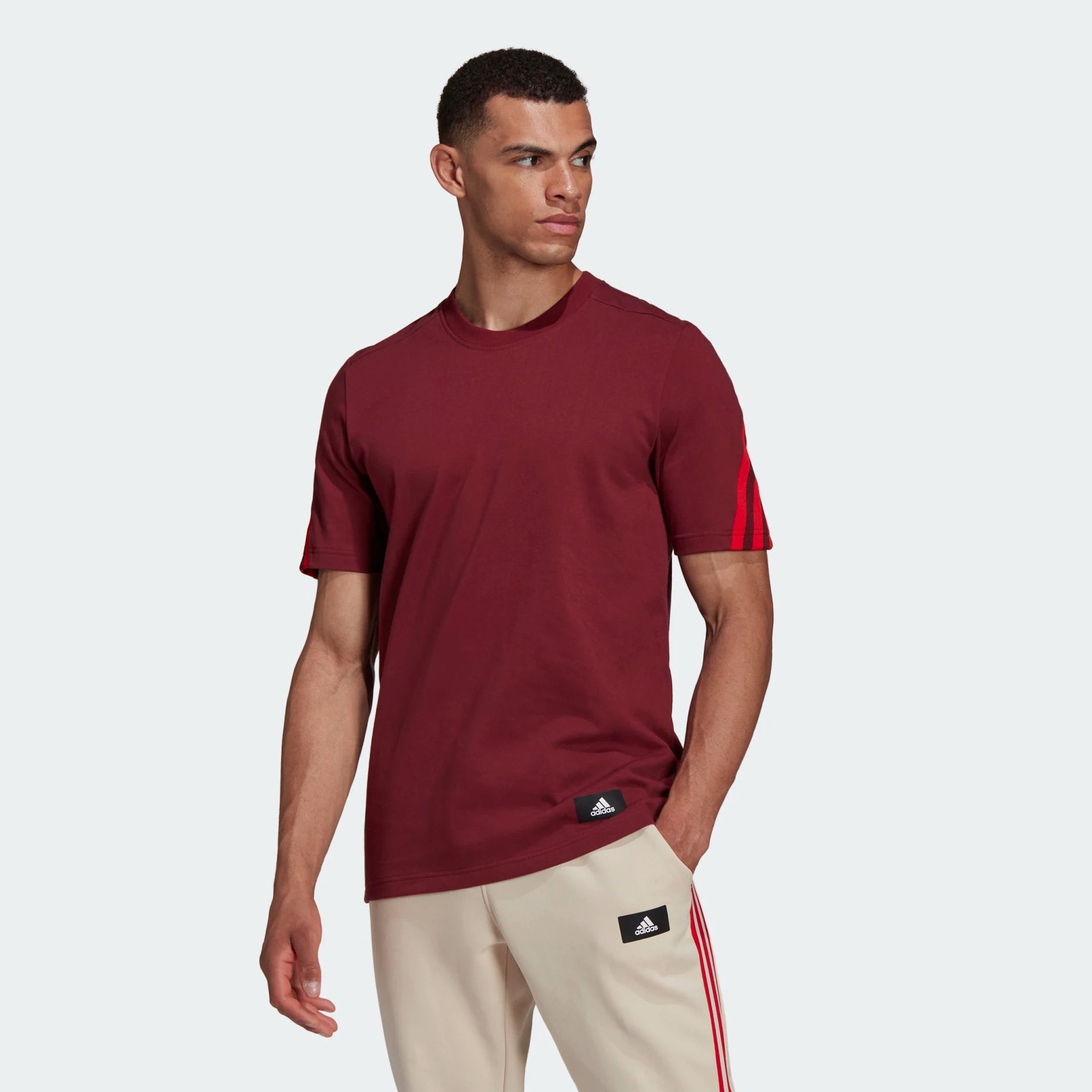Adidas 3 stripes tee sales burgundy