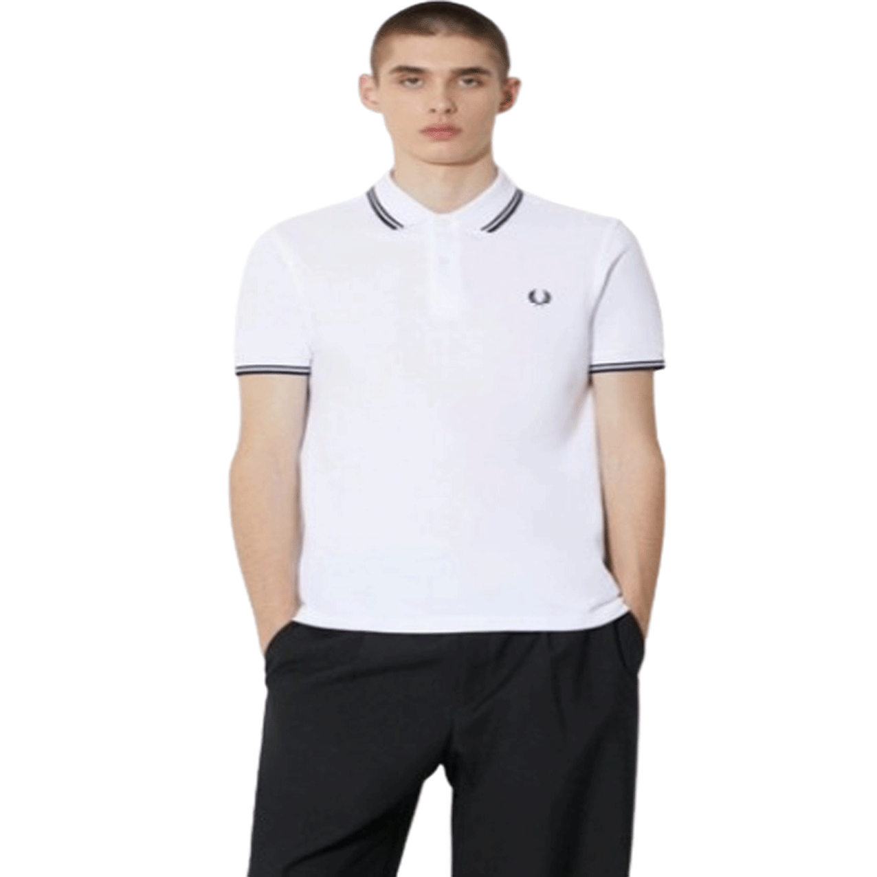 FRED PERRY TWIN TIPPED POLO WHITE.BLK M3600-200