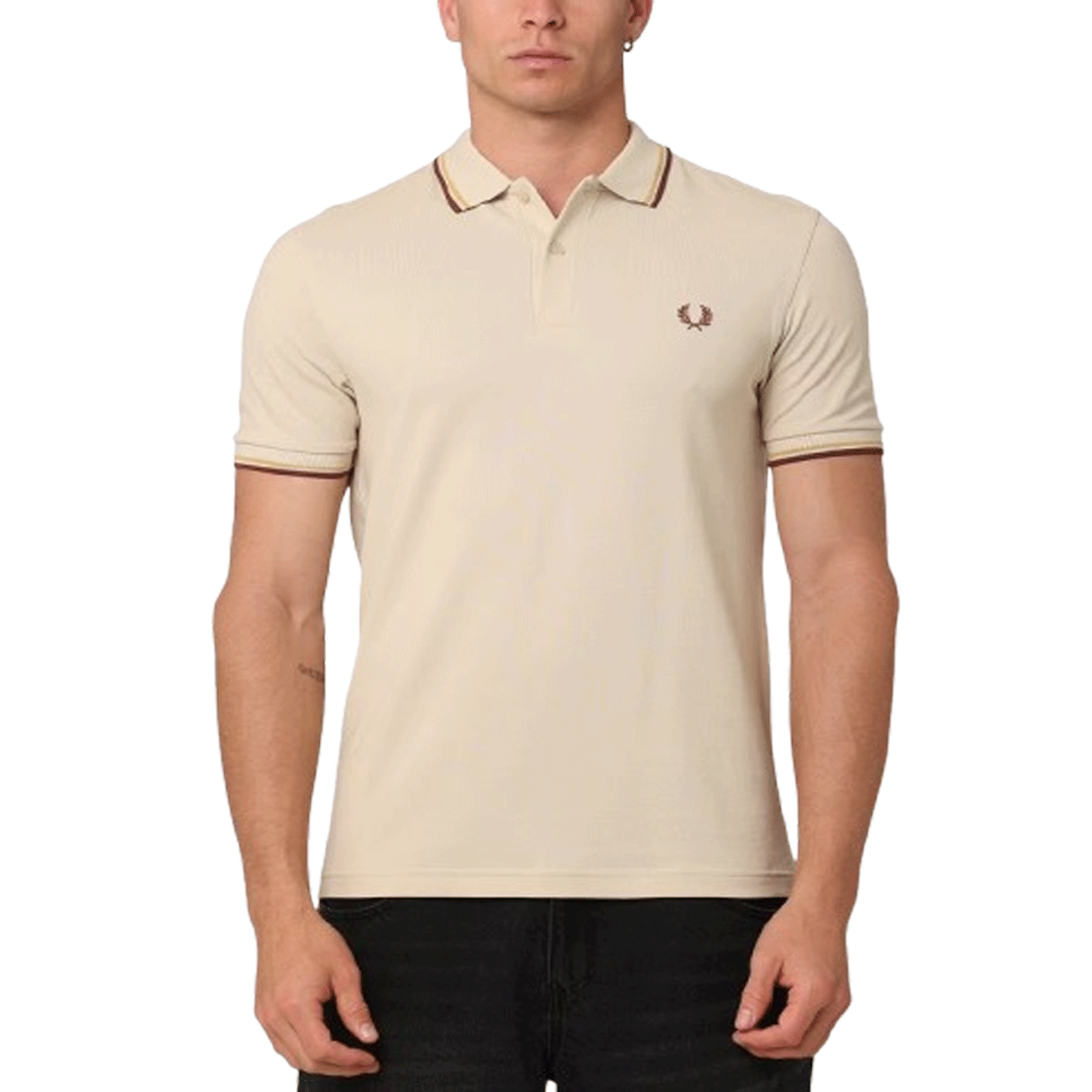 FRED PERRY  TWIN TIPPED POLO OAT/HONEY M3600-W55