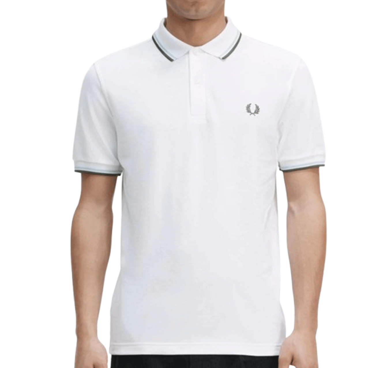 FRED PERRY TWIN TIPPED POLO WHI/ICE/GRN M3600-T42