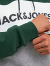 JACK &amp; JONES JJELOGO BLOCKING HOODIE GREEN/GREY 12172344